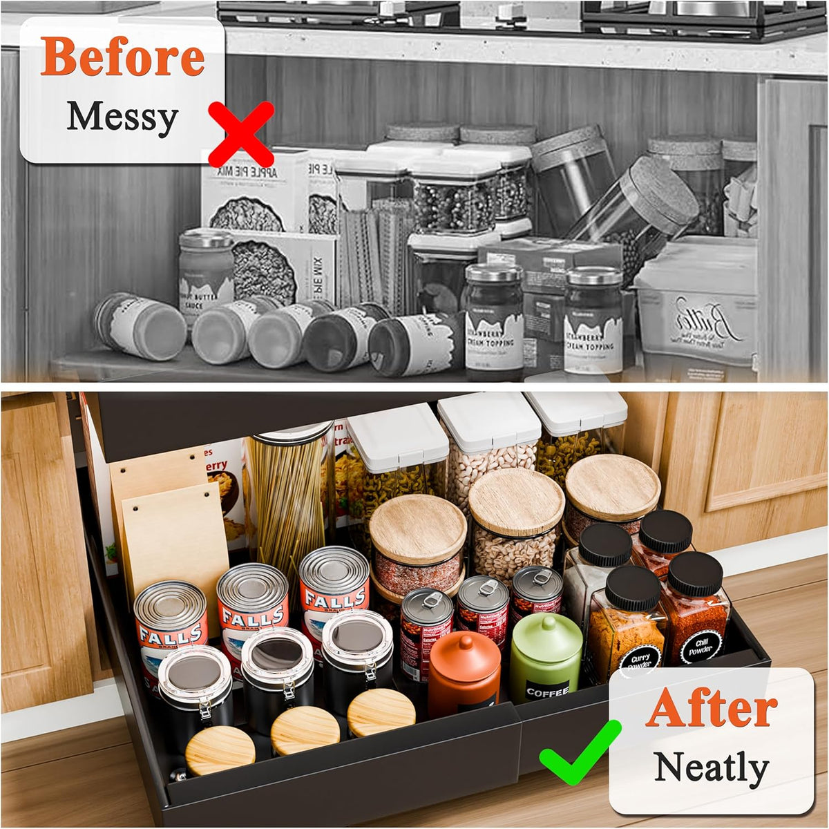 Pull Out Cabinet Organiser for Kitchen - Black | CARLA HOME