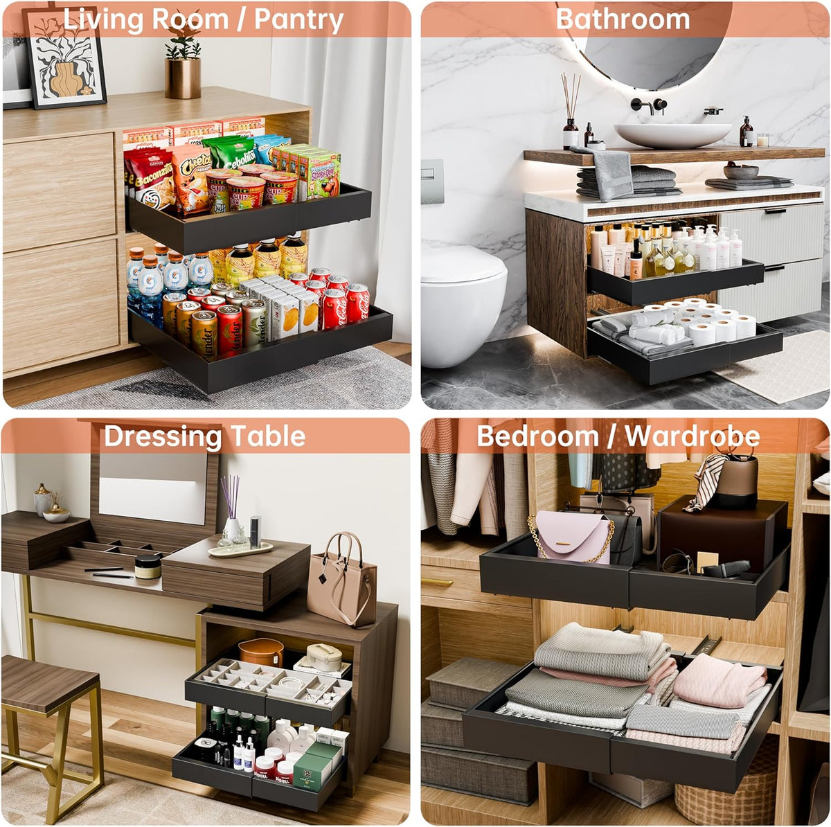 Pull Out Cabinet Organiser for Kitchen - Black | CARLA HOME