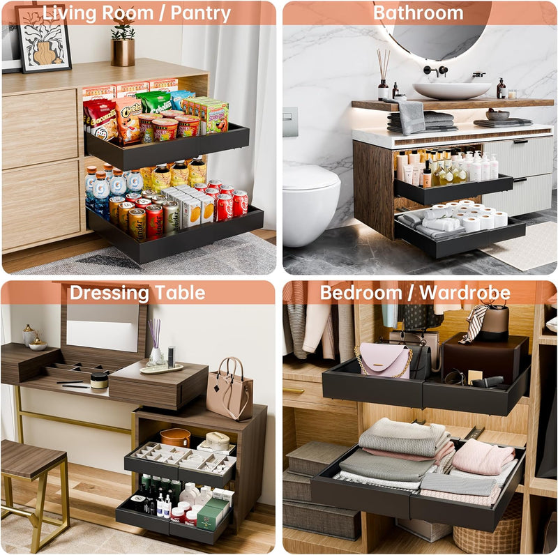 Pull Out Cabinet Organizer with Adjustable Slide Out Shelf for Kitchen, Black - additional product view