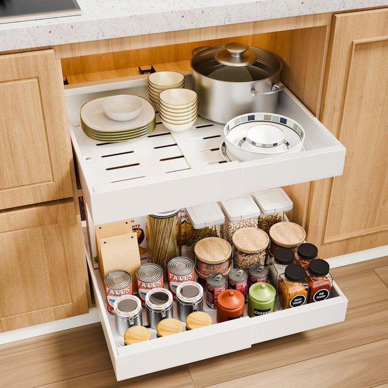 Pull Out Cabinet Organizer with Adjustable Slide Out Shelf for Kitchen, White - main product image