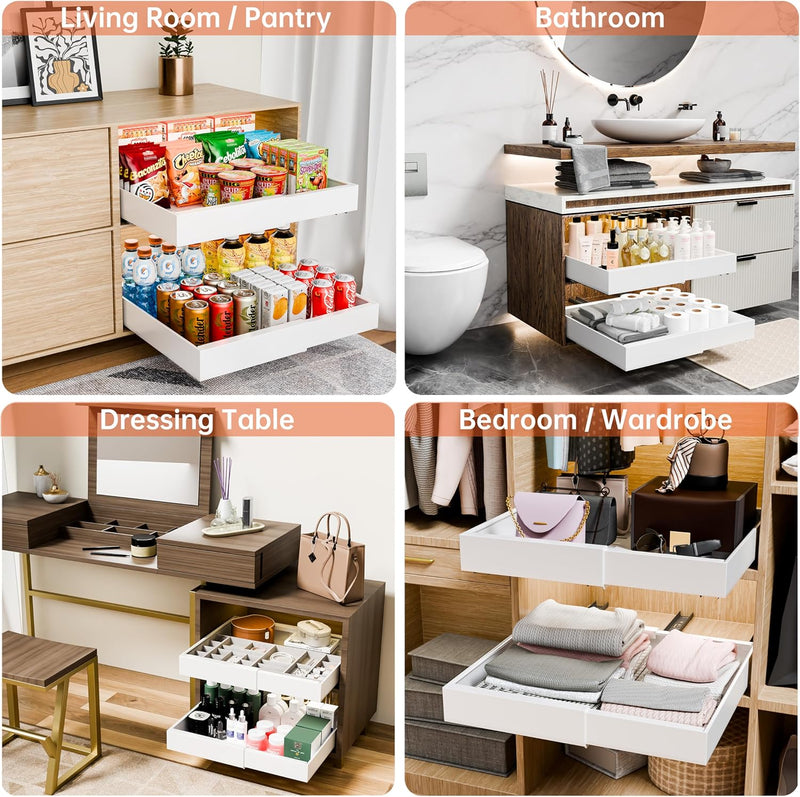 Pull Out Cabinet Organizer with Adjustable Slide Out Shelf for Kitchen, White - additional product view