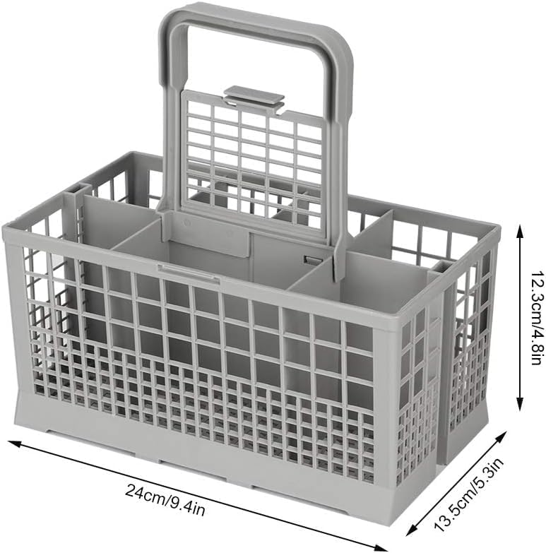 8 Slot Universal Dishwasher Cutlery Basket with Handle, Grey - alternate angle