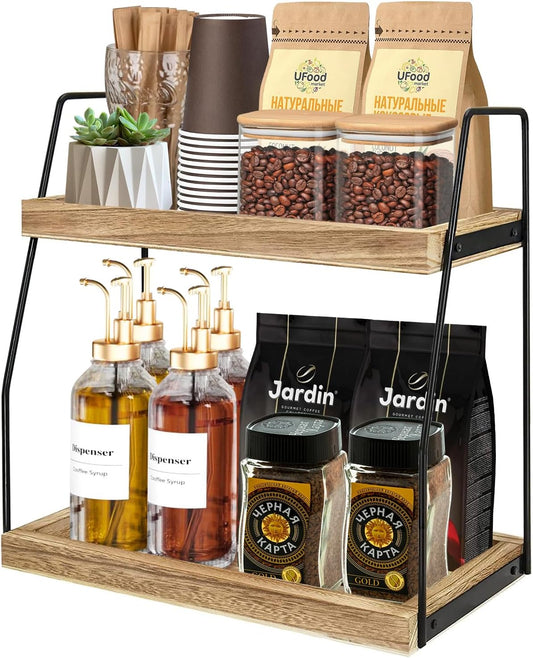 2 - Tier Wooden Coffee Station Rack Organizer, Brown - main product image