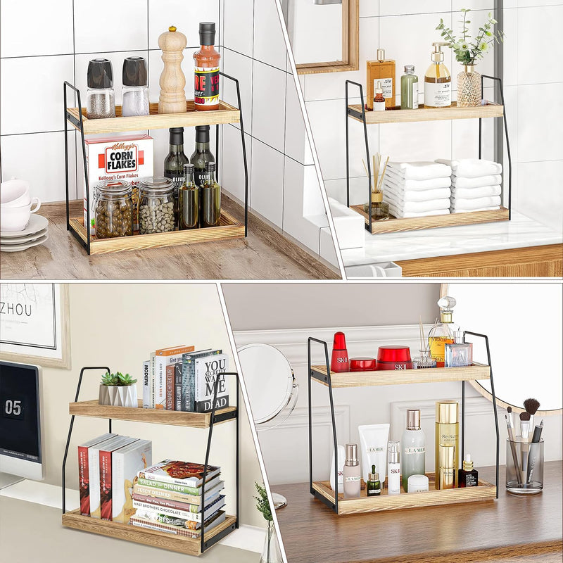 2 - Tier Wooden Coffee Station Rack Organizer, Brown - size and scale view