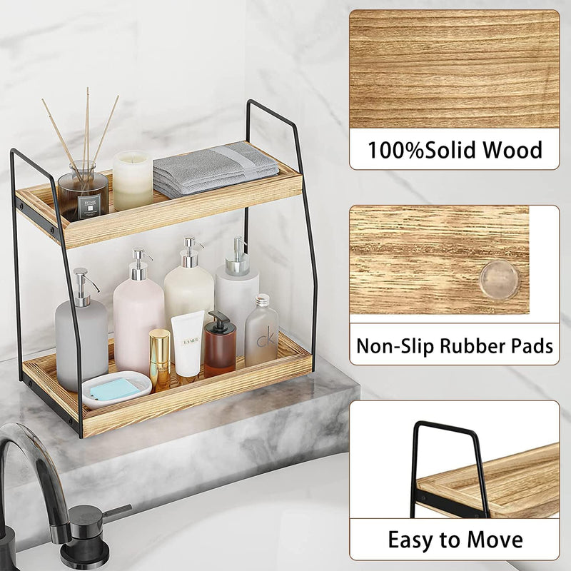 2 - Tier Wooden Coffee Station Rack Organizer
