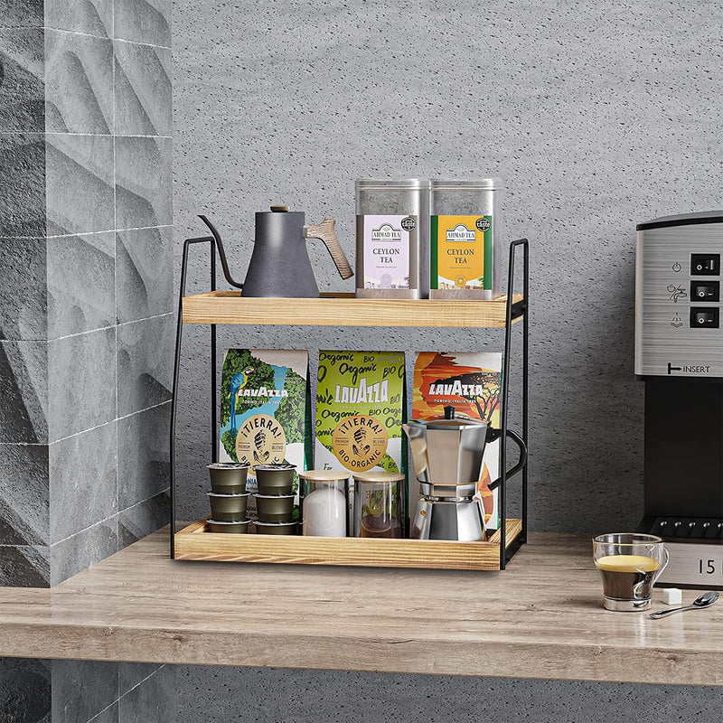 2 - Tier Wooden Coffee Station Rack Organizer