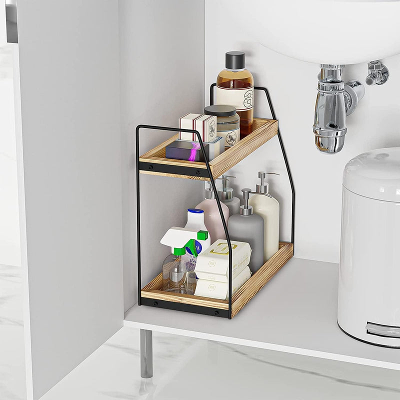 2 - Tier Wooden Coffee Station Rack Organizer