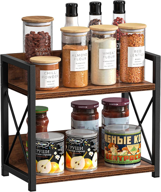 2 Tier Spice Rack Countertop Shelf Organizer, Brown - alternate angle