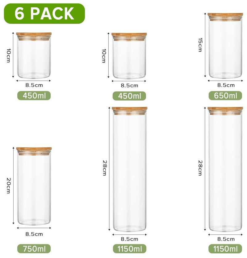 6 Pack Glass Storage Jars with Bamboo Lids for Kitchen Pantry, Natural - alternate angle
