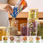 6 Pack Glass Storage Jars with Bamboo Lids for Kitchen Pantry, Natural - size and scale view