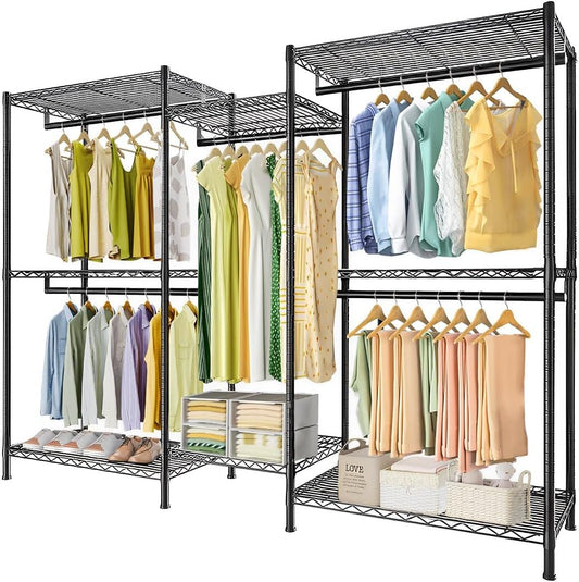 Heavy Duty Clothing Garment Rack with Shelves and Rods, Black - main product image