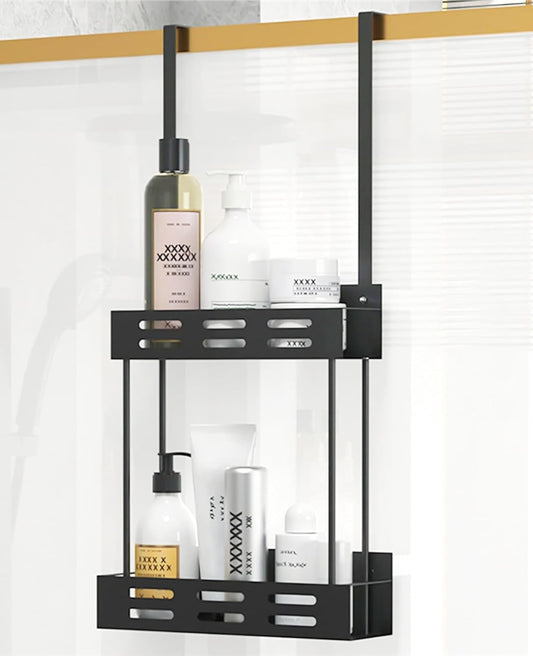 2 Tier Over Door Shower Caddy No Drilling, Black - main product image