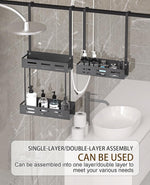 2 Tier Over Door Shower Caddy No Drilling, Black - detail view