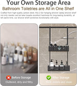 2 Tier Over Door Shower Caddy No Drilling, Black - size and scale view