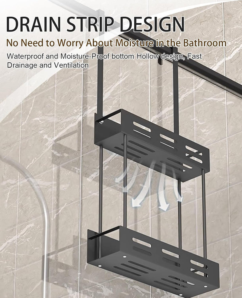 2 Tier Over Door Shower Caddy No Drilling, Black - additional product view