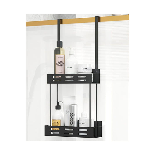 2 Tier Over Door Shower Caddy No Drilling, Black - main product image