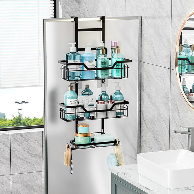 Over Door 3 Tier Shower Caddy Organizer Black - detail view