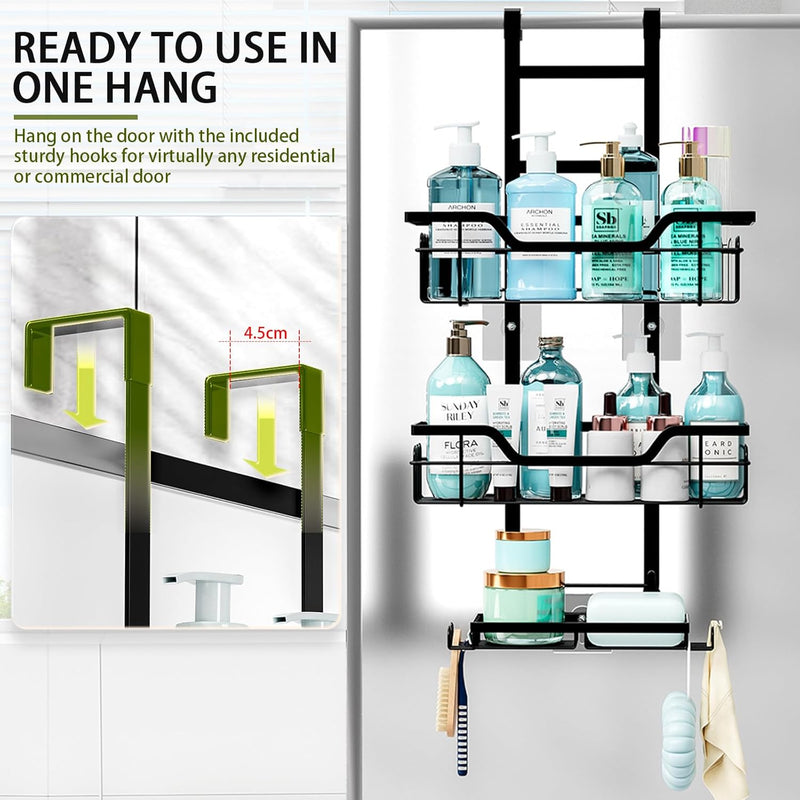 Over Door 3 Tier Shower Caddy Organizer Black - size and scale view