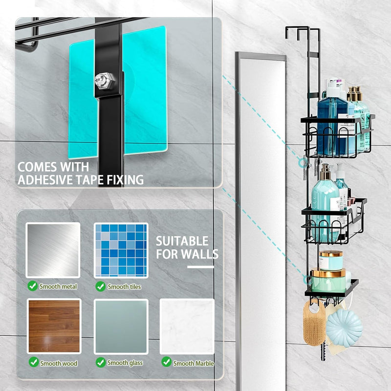 Over Door 3 Tier Shower Caddy Organizer Black - additional product view
