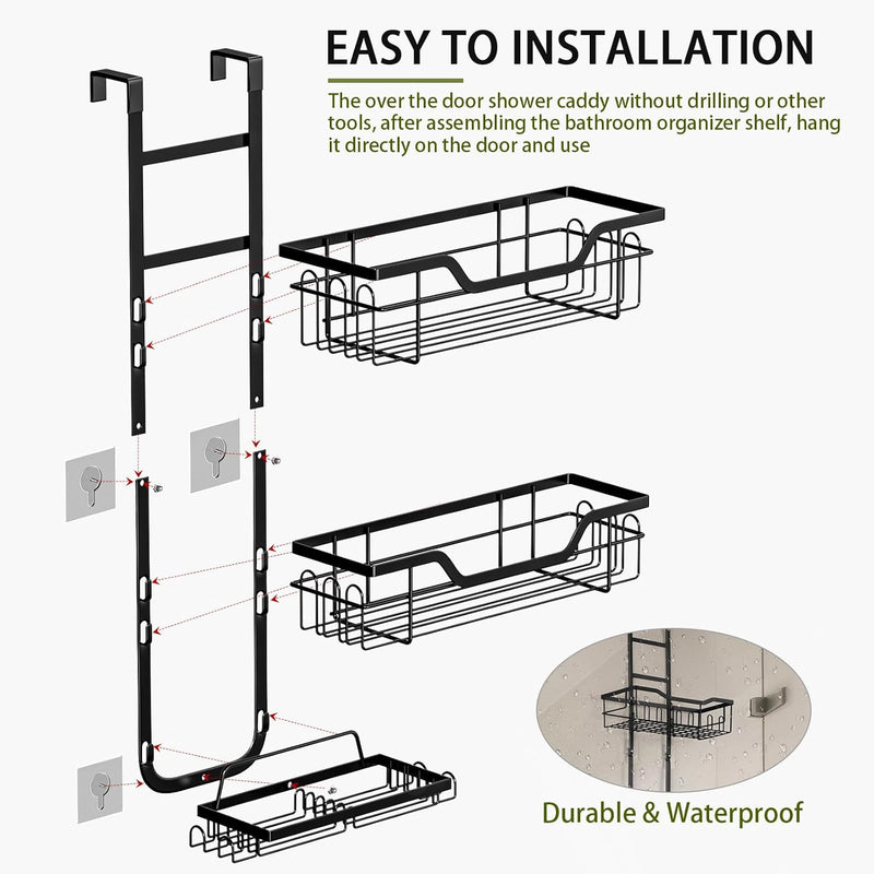 Over Door 3 Tier Shower Caddy Organizer Black