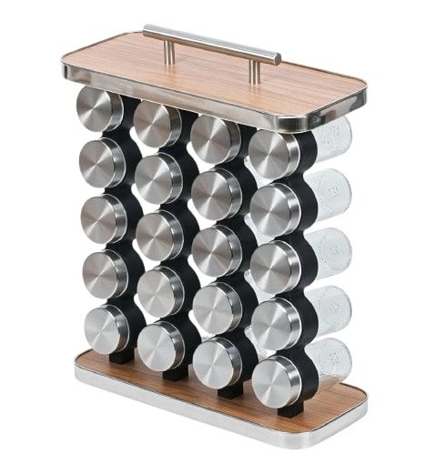 20 Jar Spice Rack Organiser for Kitchen Countertop, Brown - main product image