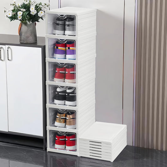 6-Tier Stackable Shoe Storage Box with Clear Door for Closet or Entryway, White - main product image