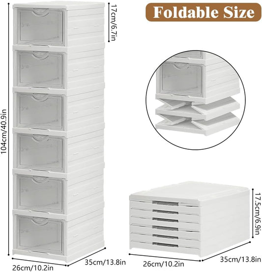 6-Tier Stackable Shoe Storage Box with Clear Door for Entryway, White - alternate angle