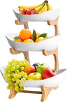 3-Tier Fruit Bowl Basket with Bamboo Stand for Kitchen