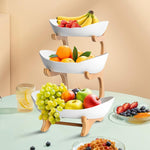 3-Tier Fruit Bowl Basket with Bamboo Stand for Kitchen, White - alternate angle