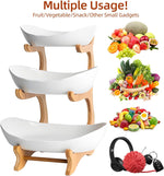 3-Tier Fruit Bowl Basket with Bamboo Stand for Kitchen, White - detail view