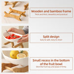 3-Tier Fruit Bowl Basket with Bamboo Stand for Kitchen, White - size and scale view