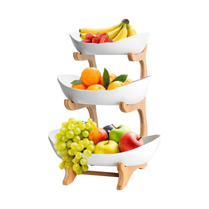 3-Tier Fruit Bowl Basket with Bamboo Stand for Kitchen
