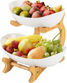 2-Tier Fruit Bowl Basket with Bamboo Stand for Kitchen