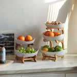 2-Tier Fruit Bowl Basket with Bamboo Stand for Kitchen, Natural - alternate angle