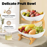 2-Tier Fruit Bowl Basket with Bamboo Stand for Kitchen, Natural - detail view