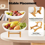 2-Tier Fruit Bowl Basket with Bamboo Stand for Kitchen, Natural - size and scale view