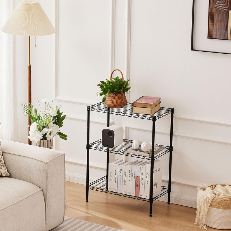 3 Tier Adjustable Metal Storage Shelves Wire Rack Organizer, Black - alternate angle