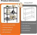 3 Tier Adjustable Metal Storage Shelves Wire Rack Organizer, Black - size and scale view
