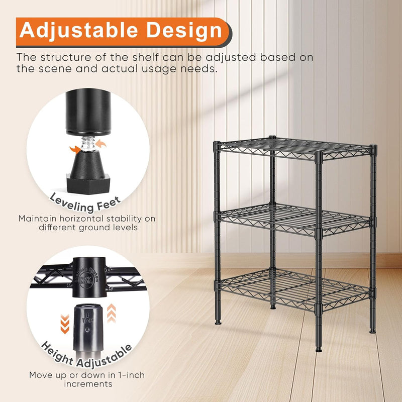 3 Tier Adjustable Metal Storage Shelves Wire Rack Organizer, Black - additional product view