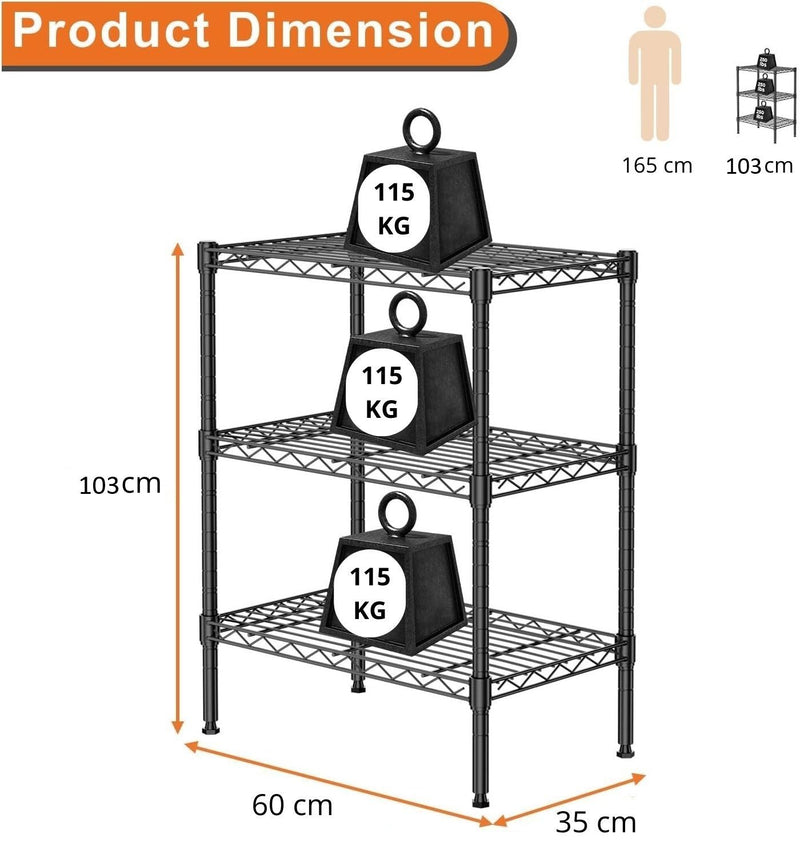 3 Tier Adjustable Metal Storage Shelves Wire Rack Organizer
