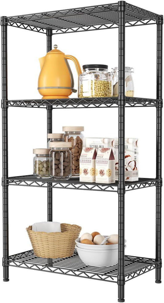 4 Tier Adjustable Metal Storage Shelves Wire Rack Organizer, Black - main product image