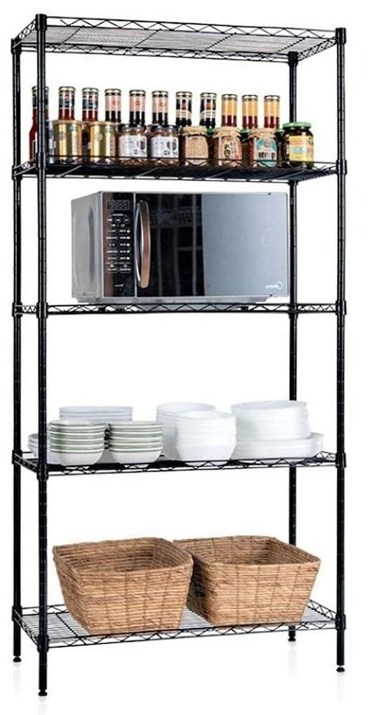 5 Tier Adjustable Metal Storage Shelves Wire Rack Organizer, Black - main product image