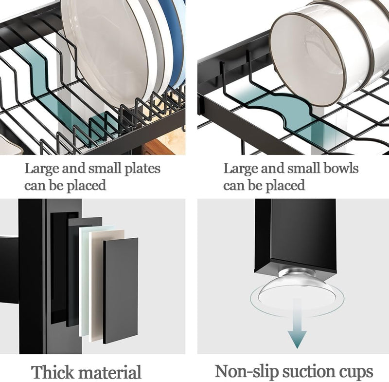 Adjustable Over Sink Dish Drying Rack with Utensil Holder, White - size and scale view