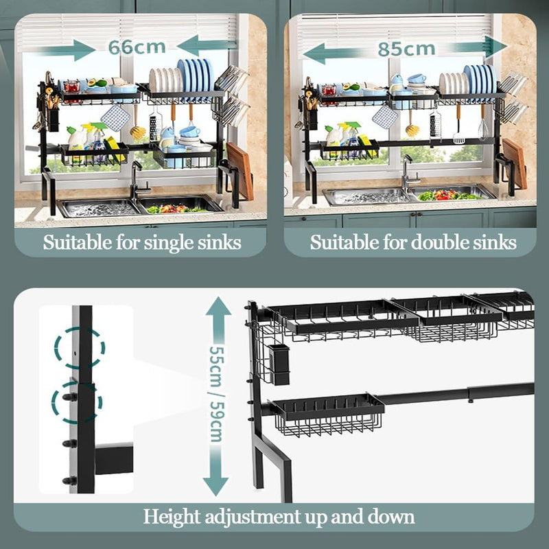 Adjustable Over Sink Dish Drying Rack with Utensil Holder, White - additional product view