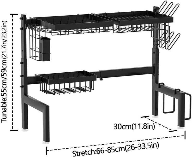 Adjustable Over Sink Dish Drying Rack with Utensil Holder