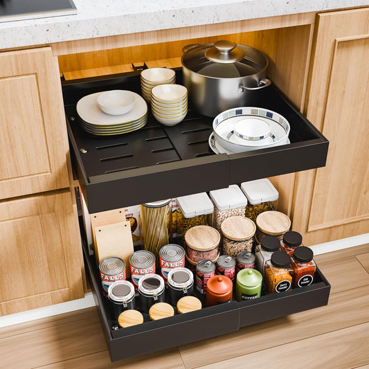 2-Pack Pull Out Cabinet Organizer with Adjustable Slide Out Shelf for Kitchen, Black - main product image