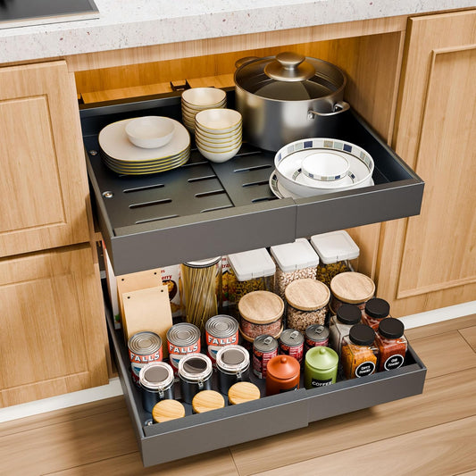 2-Pack Pull Out Cabinet Organizer with Adjustable Slide Out Shelf for Kitchen, Grey - main product image