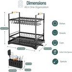 2-Tier Large Dish Drying Rack with Drainboard and Utensil Holder, Black - alternate angle