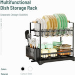 2-Tier Large Dish Drying Rack with Drainboard and Utensil Holder, Black - detail view