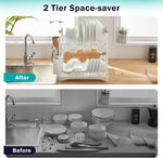2-Tier Large Dish Drying Rack with Drainboard and Utensil Holder, White - size and scale view